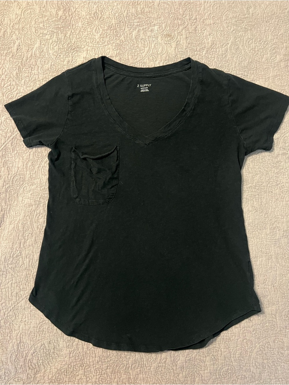 Z Supply Black V-Neck Pocket Short Sleeve Tee